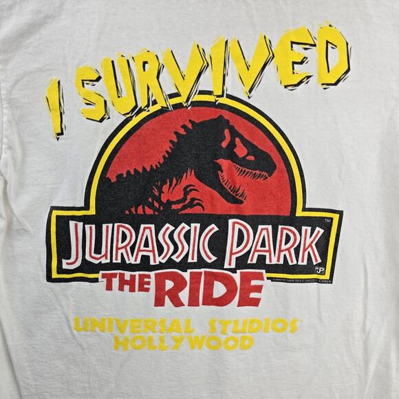 Vintage Jurassic Park Shirt Medium Survived The Ride Universal Studios 90s 1996 - Picture 3 of 9